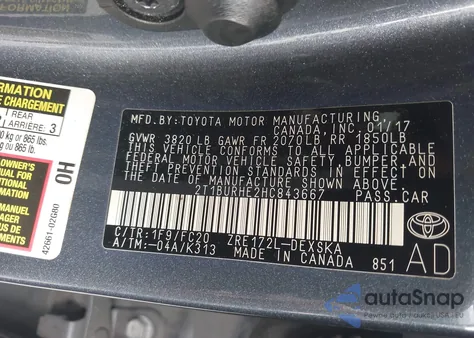 2017 Toyota Corolla Se from USA, damaged, VIN 2T1BURHE2HC843667